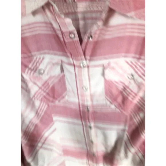 Style & Co Womens Shirt Button-Up Pink Plaid Size Medium - Picture 3 of 12